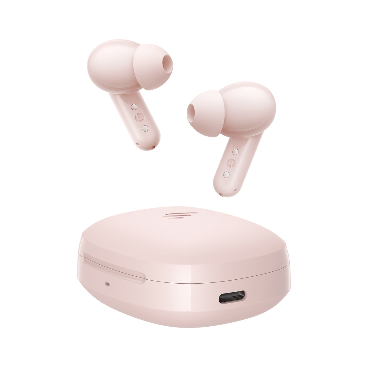 X2 Pro Pink earbuds rear detail with charging case