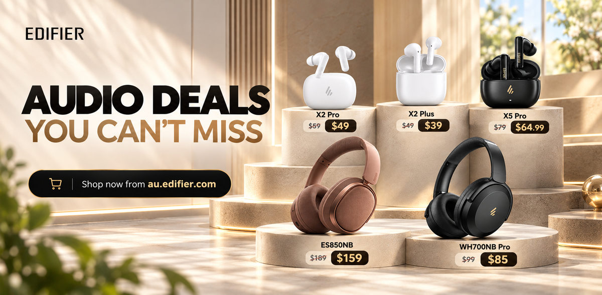 EDIFIER Australia audio deals featuring X2 Pro, X2 Plus, X5 Pro, ES850NB and WH700NB Pro headphones and earbuds at special prices.