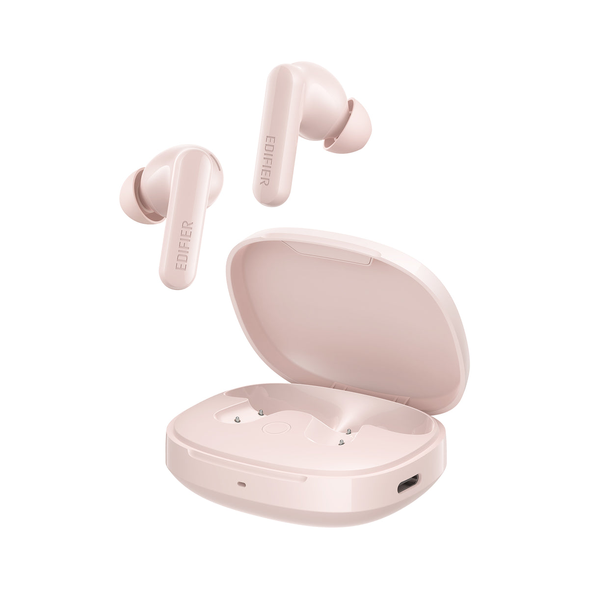 X2 Pro Pink earbuds above open charging case