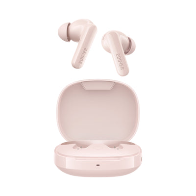 X2 Pro Pink earbuds and open charging case front view