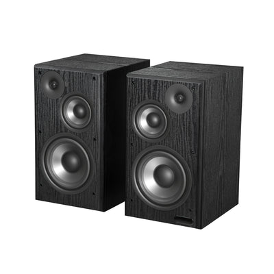 EDIFIER R2750DB Black speaker pair three-quarter view with drivers exposed