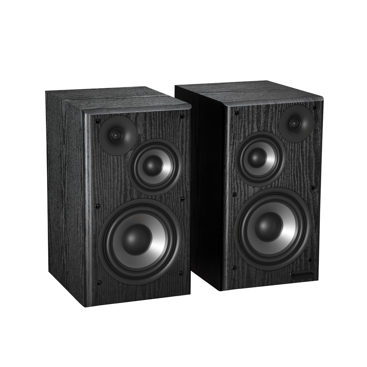 EDIFIER R2750DB Black speaker pair three-quarter view with grilles