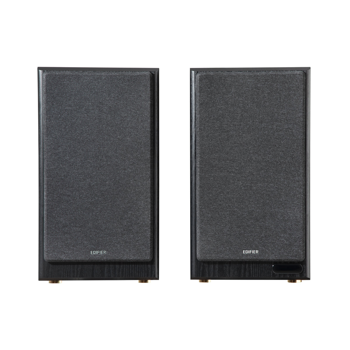 EDIFIER R2750DB Black bookshelf speaker pair front view with grilles