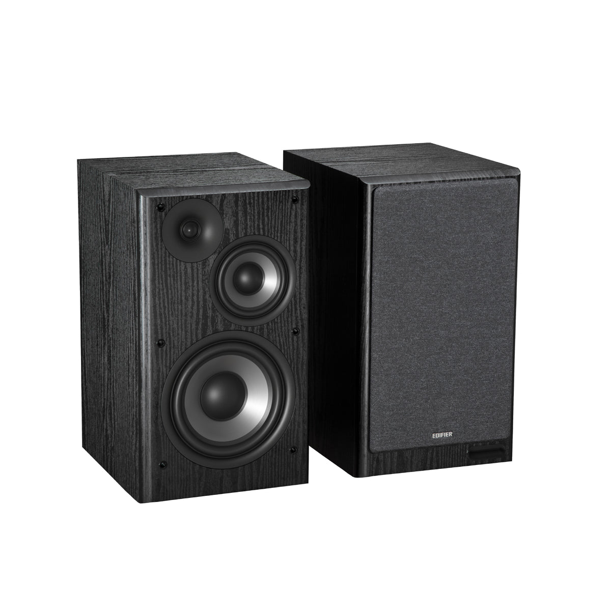 EDIFIER R2750DB Black bookshelf speaker pair in a three-quarter view