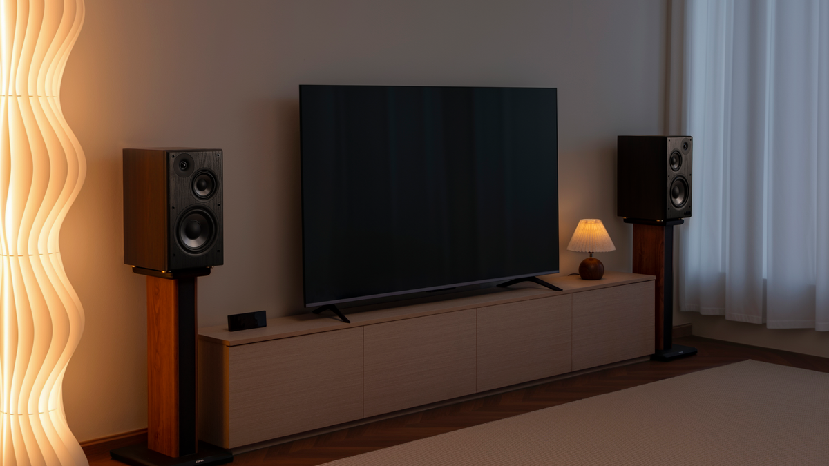 EDIFIER R2750DB speakers in a living room TV setup