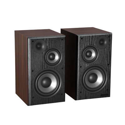 EDIFIER R2750DB Walnut speaker pair angled view with drivers exposed