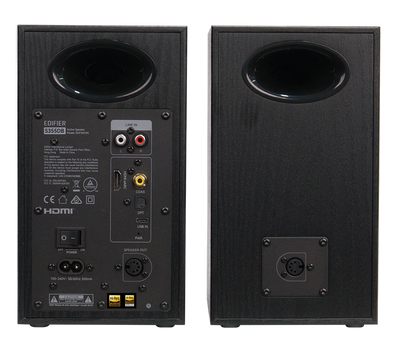 EDIFIER S355DB Black satellite speaker rear panels and connections