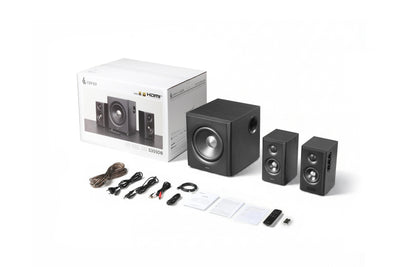 EDIFIER S355DB Black speaker system, accessories and retail packaging