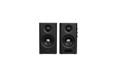 EDIFIER S355DB Walnut satellite speaker pair front view